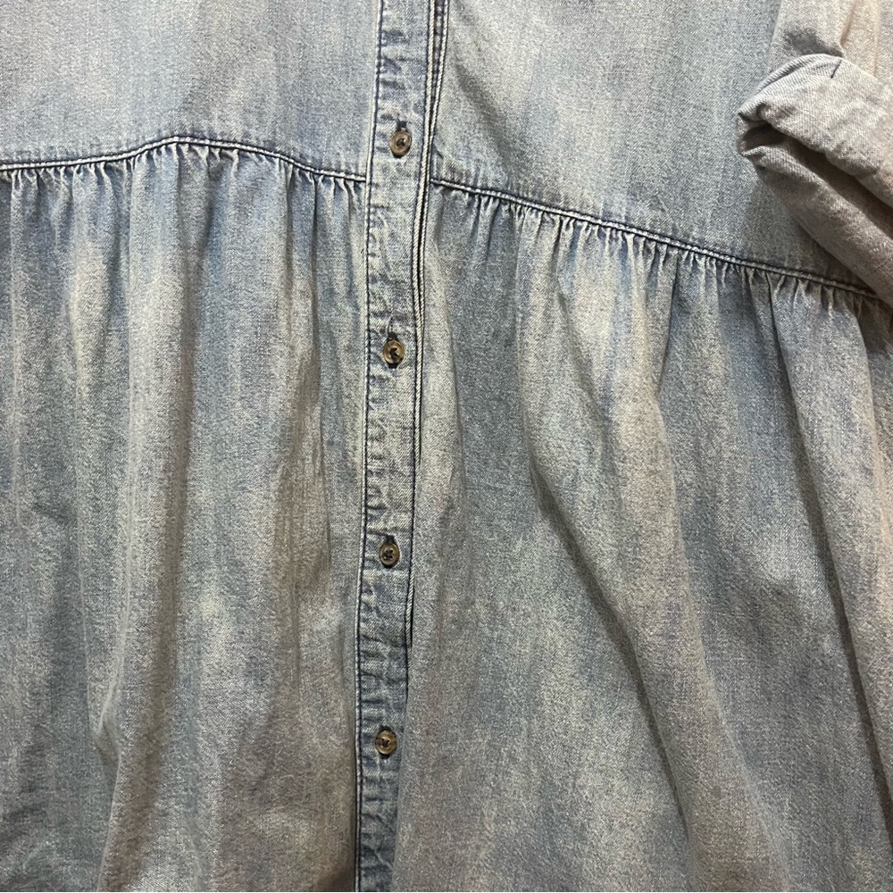 Light Blue Denim Button-Front Tiered Mini Dress - Picture 4 of 5